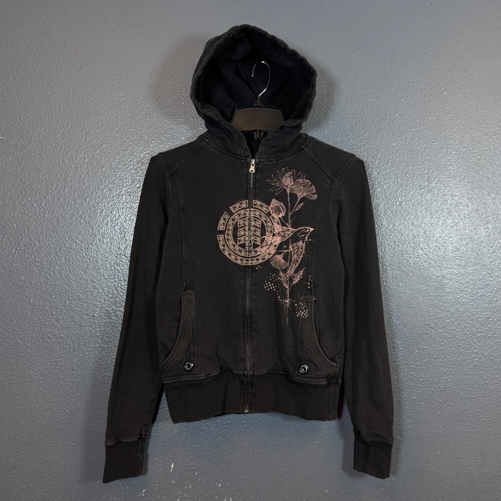 Element M women’s black vintage Y2K zip hoodie big logo